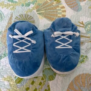 Blue Plush Sneaker Style Slippers Cozy House Shoes with Non-Slip Soles